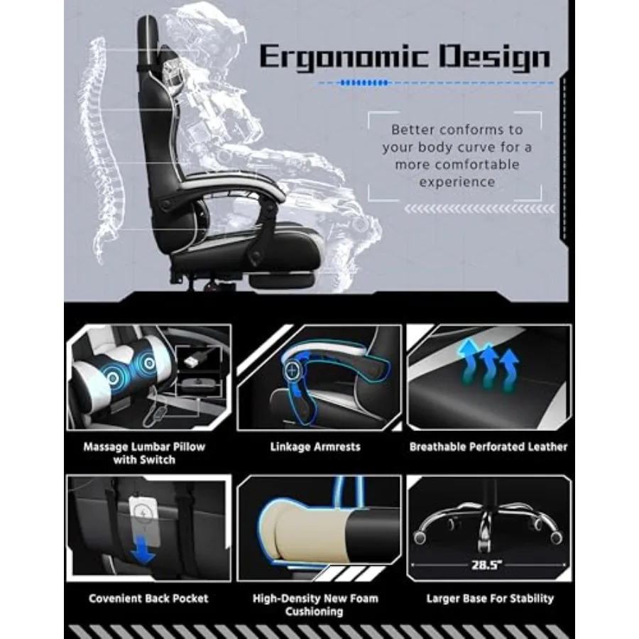 Gaming chair with footrest, ma - đánh giá và giá Massage