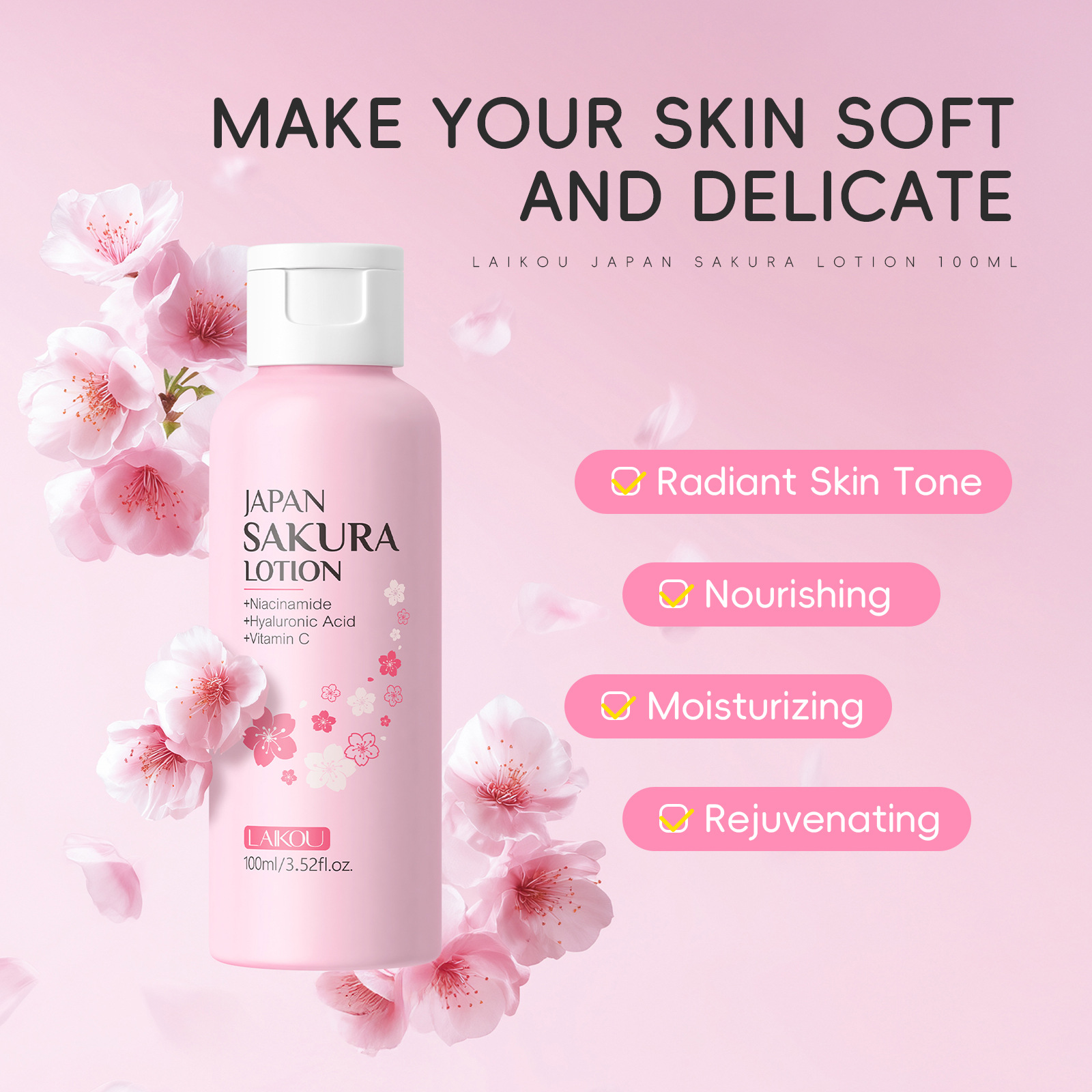 LAIKOU Sakura Lotion 100ml Nia - đánh giá và giá Niacinamide Pore Shrinking Essence